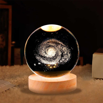 3D Galaxy Crystal Ball Night Lamp,Creative Engraved Crystal Ball Night Light