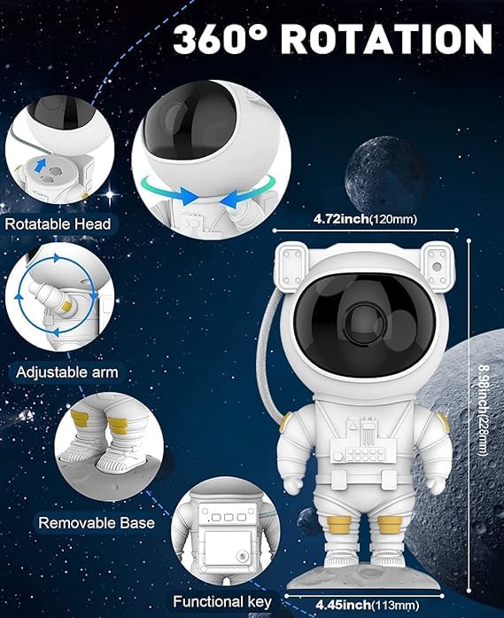 Astronaut Galaxy Projector with Remote Control - 360° Adjustable Timer Kids Astronaut Nebula Night Light