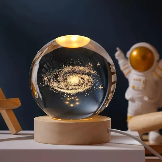 3D Galaxy Crystal Ball Night Lamp,Creative Engraved Crystal Ball Night Light