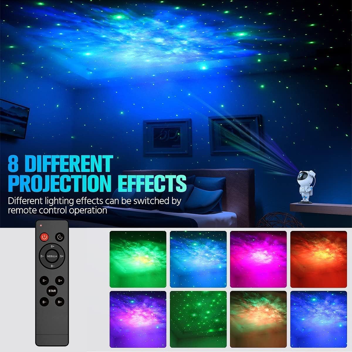 Astronaut Galaxy Projector with Remote Control - 360° Adjustable Timer Kids Astronaut Nebula Night Light